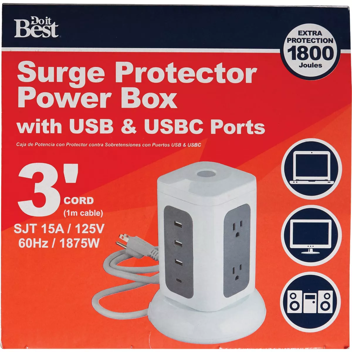 Do it Best 6-Outlet/3-USB 1800J White Surge Protector with 3 Ft. Cord - photo 3