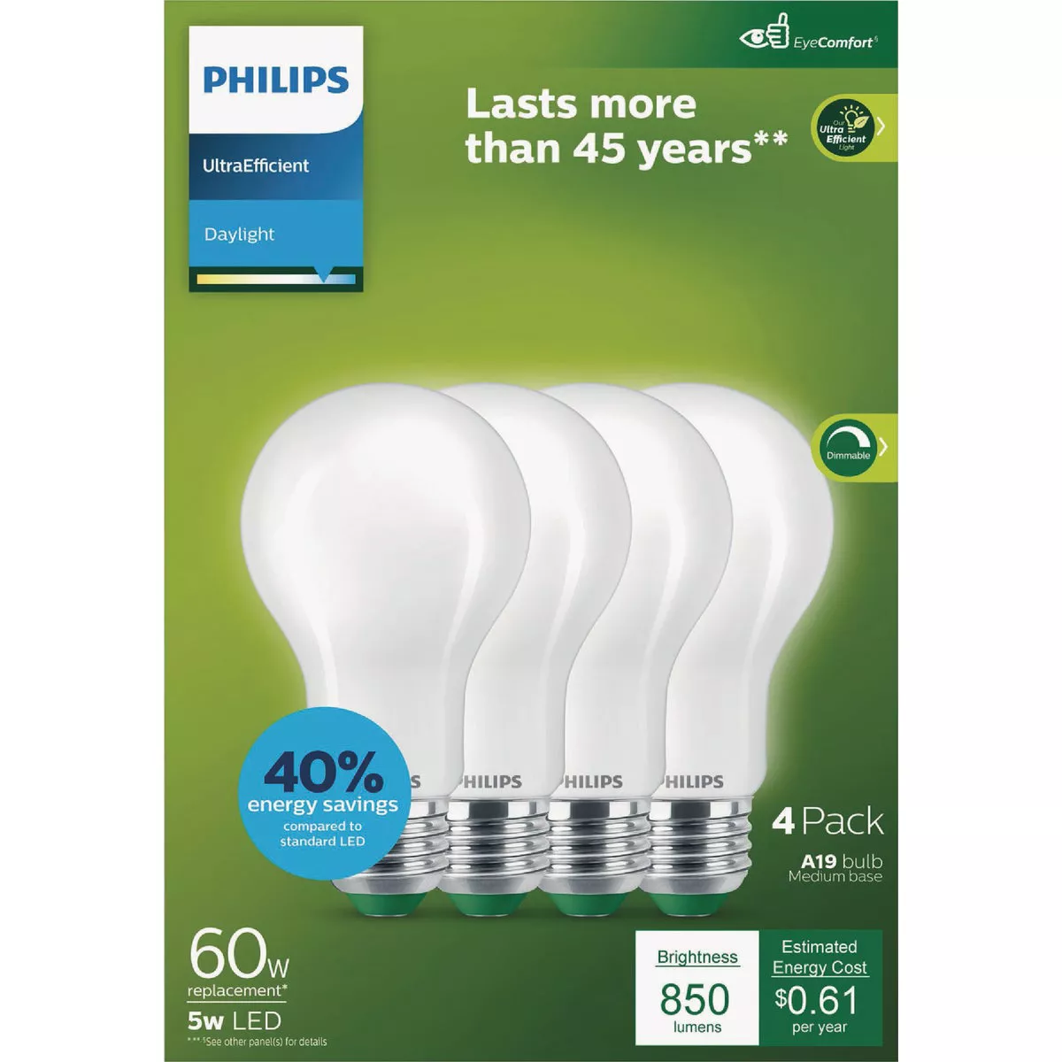 Philips Ultra Efficient 60W Equivalent Daylight Frosted A19 LED Bulb (4-Pack) - photo 2