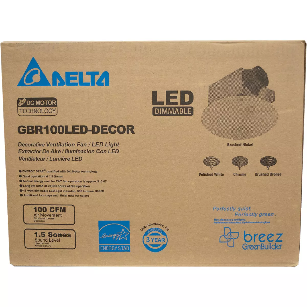 Delta BreezGreenBuilder 100 CFM 1.5 Sones 120V Bath Exhaust Fan with LED Light - photo 2