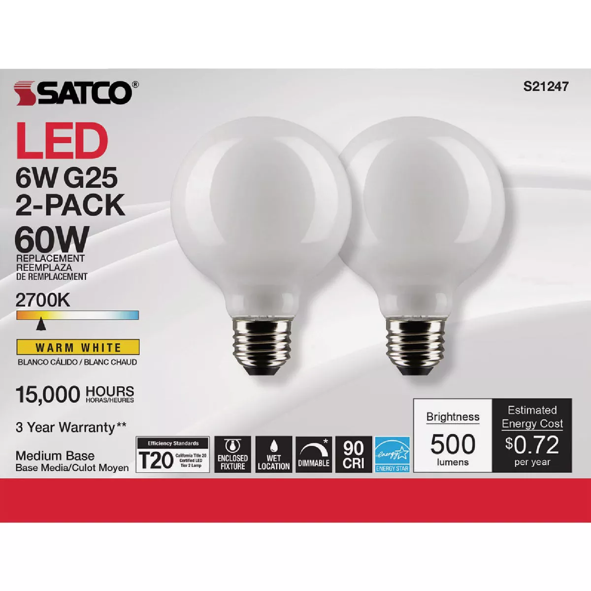 Satco Nuvo 60W Equivalent Warm White G25 Medium Frosted LED Decorative Light Bulb (2-Pack) - photo 2