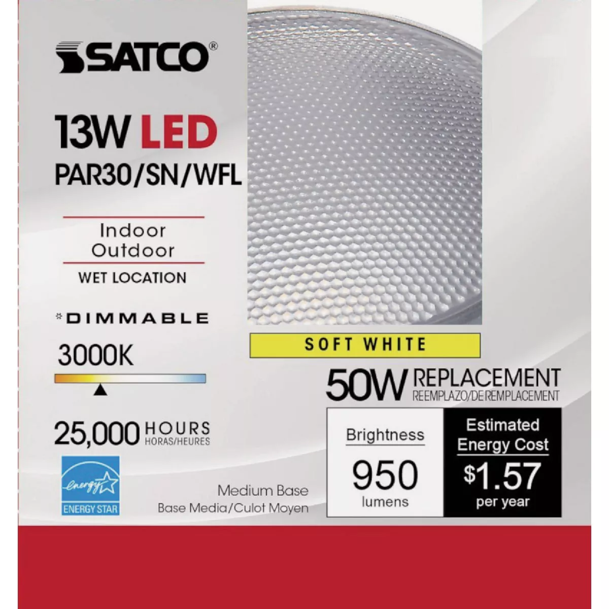 Satco 75W Equivalent Warm White PAR30 Short Neck Medium Dimmable LED Floodlight Light Bulb - photo 2