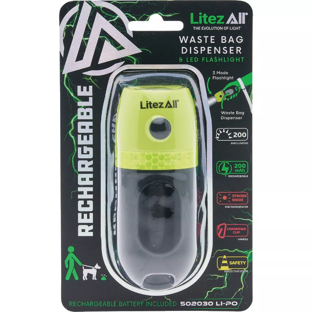 LitezAll Dog Waste Bag Dispenser & 200 Lm. Rechargeable LED Flashlight - photo 2