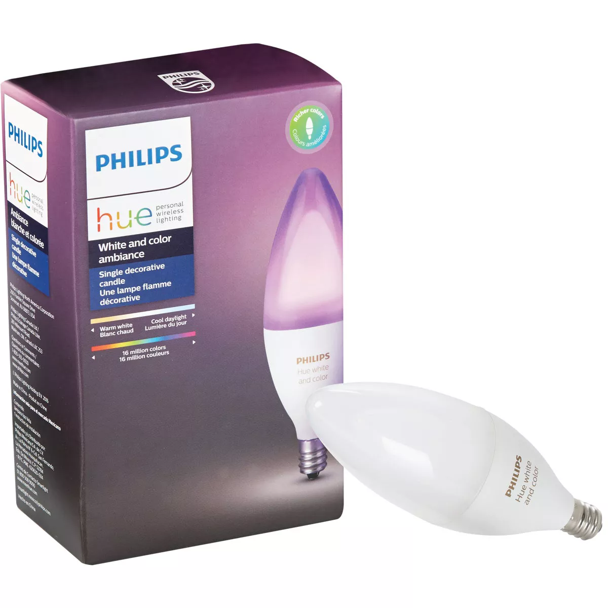 Philips Hue White & Color Ambiance 60W Equivalent B11 Candelabra LED Decorative Light Bulb