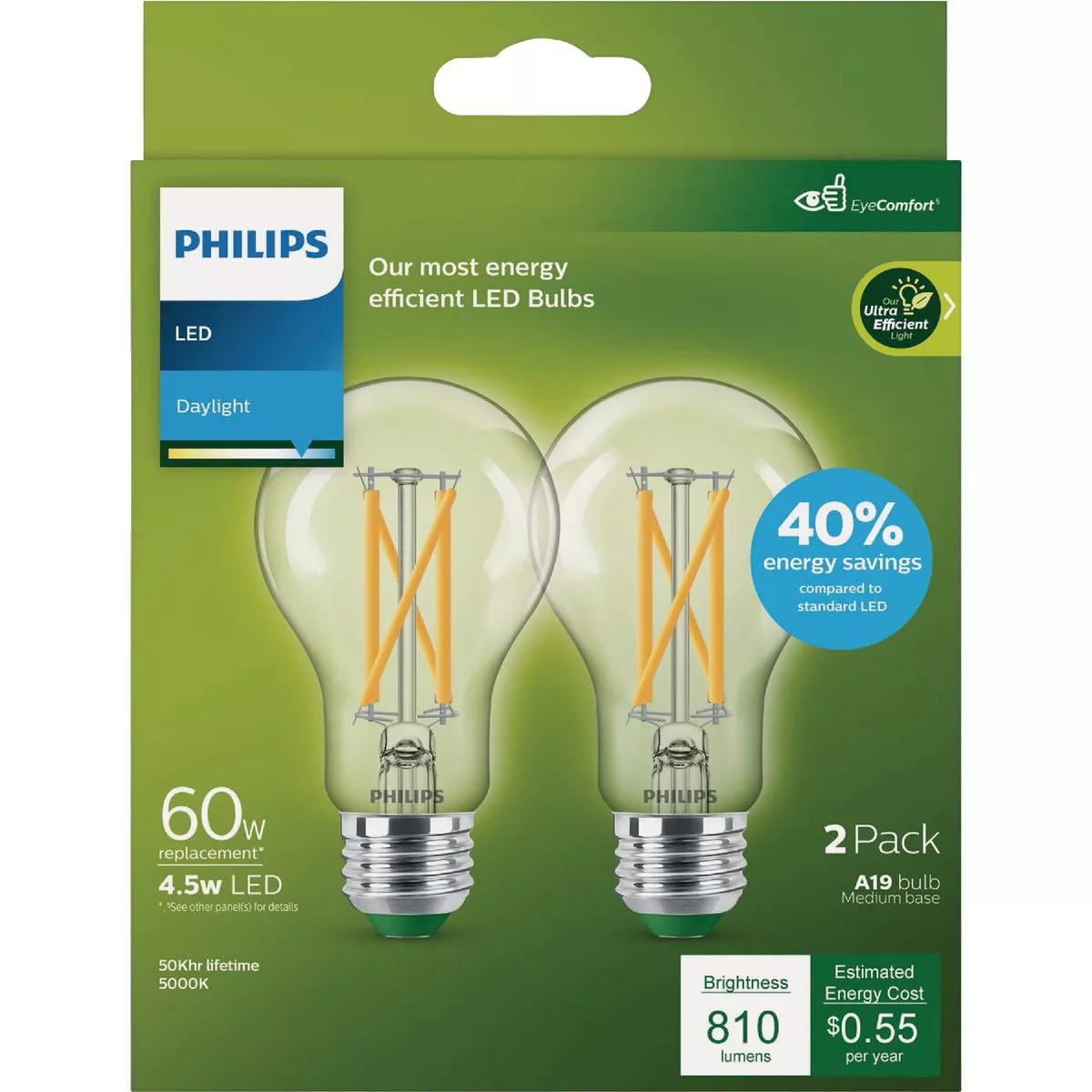 Philips Ultra Efficient 60W Equivalent Daylight A19 LED Light Bulb (2-Pack) - photo 2