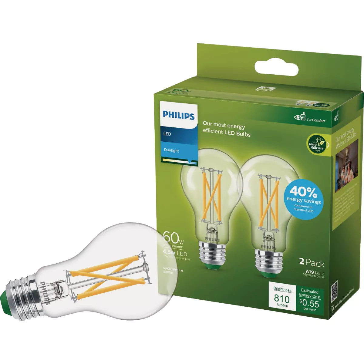 Philips Ultra Efficient 60W Equivalent Daylight A19 LED Light Bulb (2-Pack) - photo 4