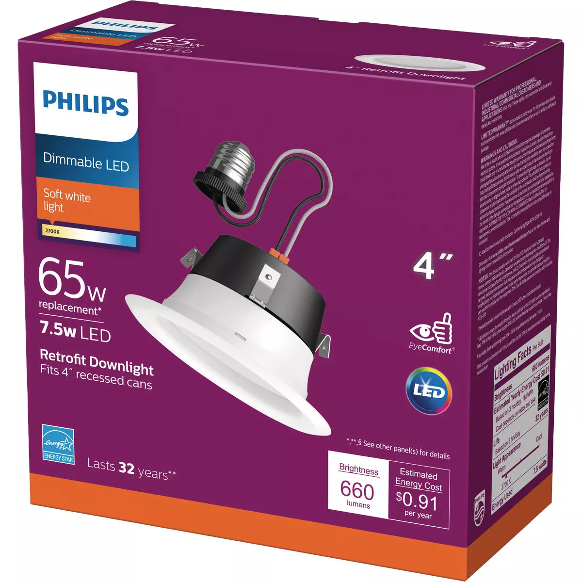 Philips 4 In. Retrofit White LED Recessed Light Kit, Soft White