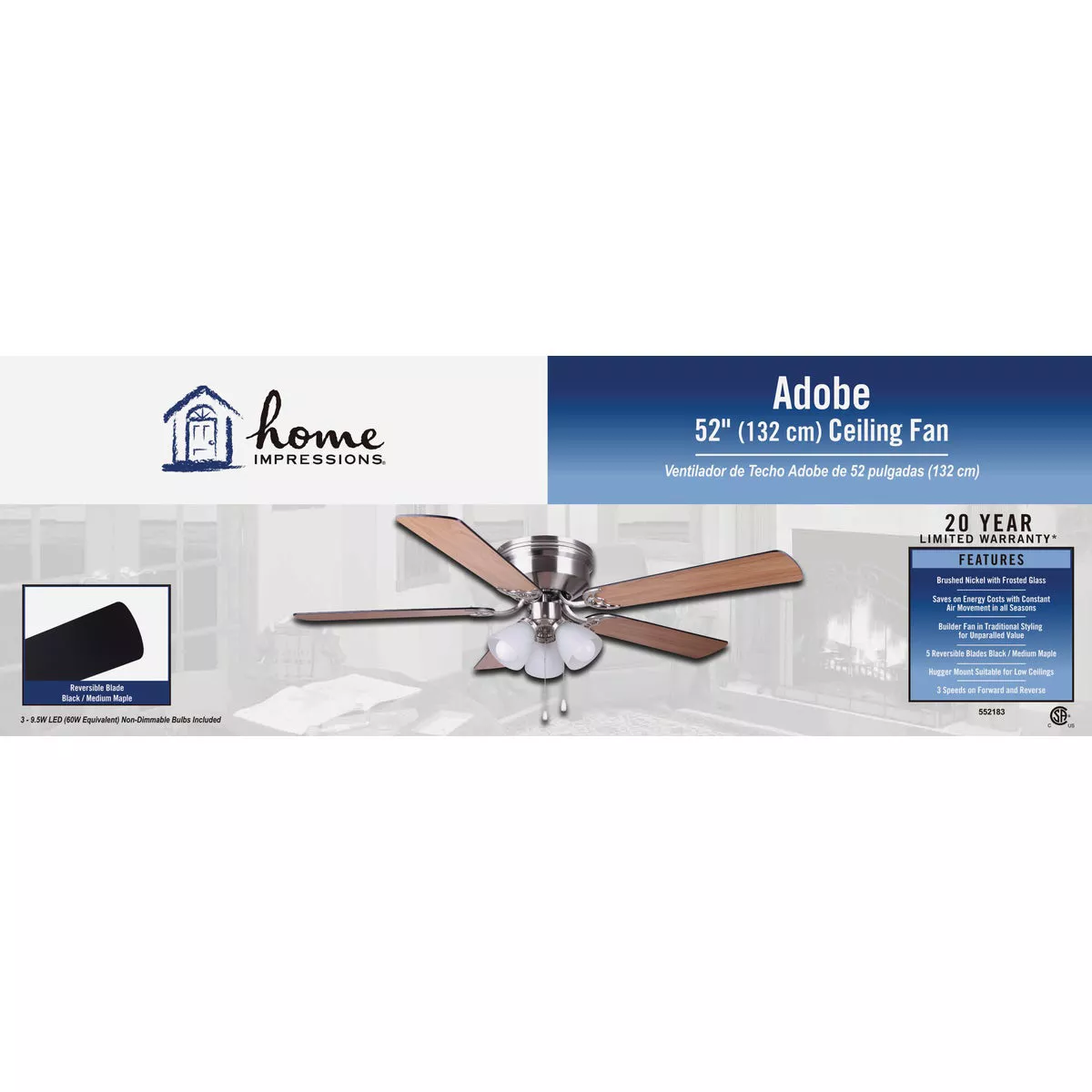 Home Impressions Adobe 52 In. Brushed Nickel Ceiling Fan with Light Kit - photo 2