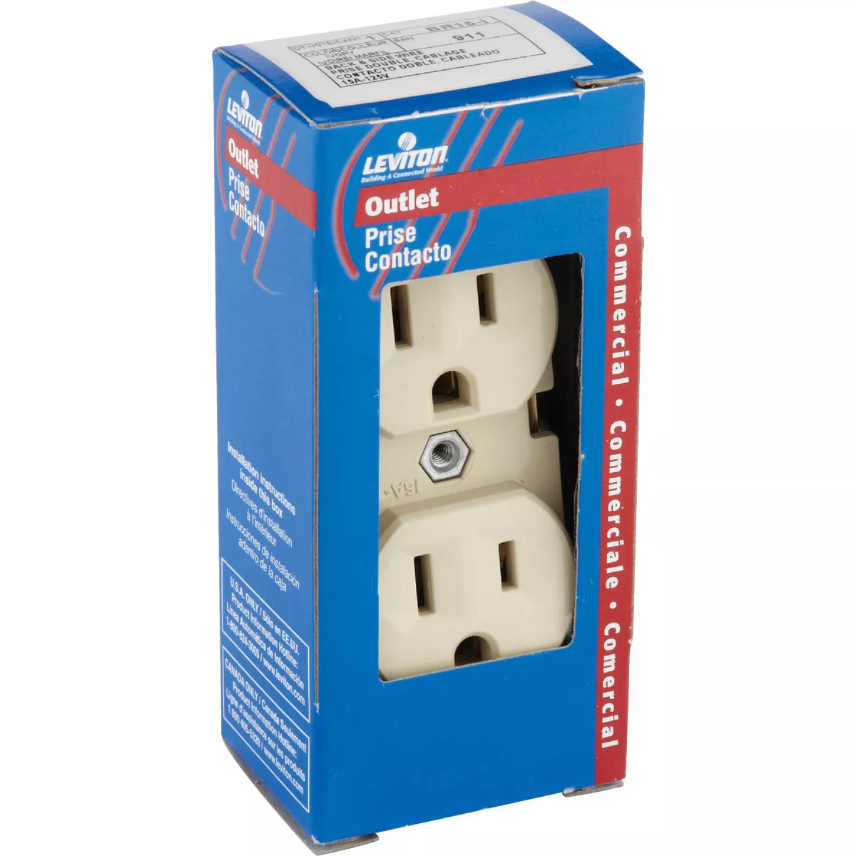 Leviton 15A Ivory Shallow Commercial Grade 5-15R Duplex Outlet - photo 2