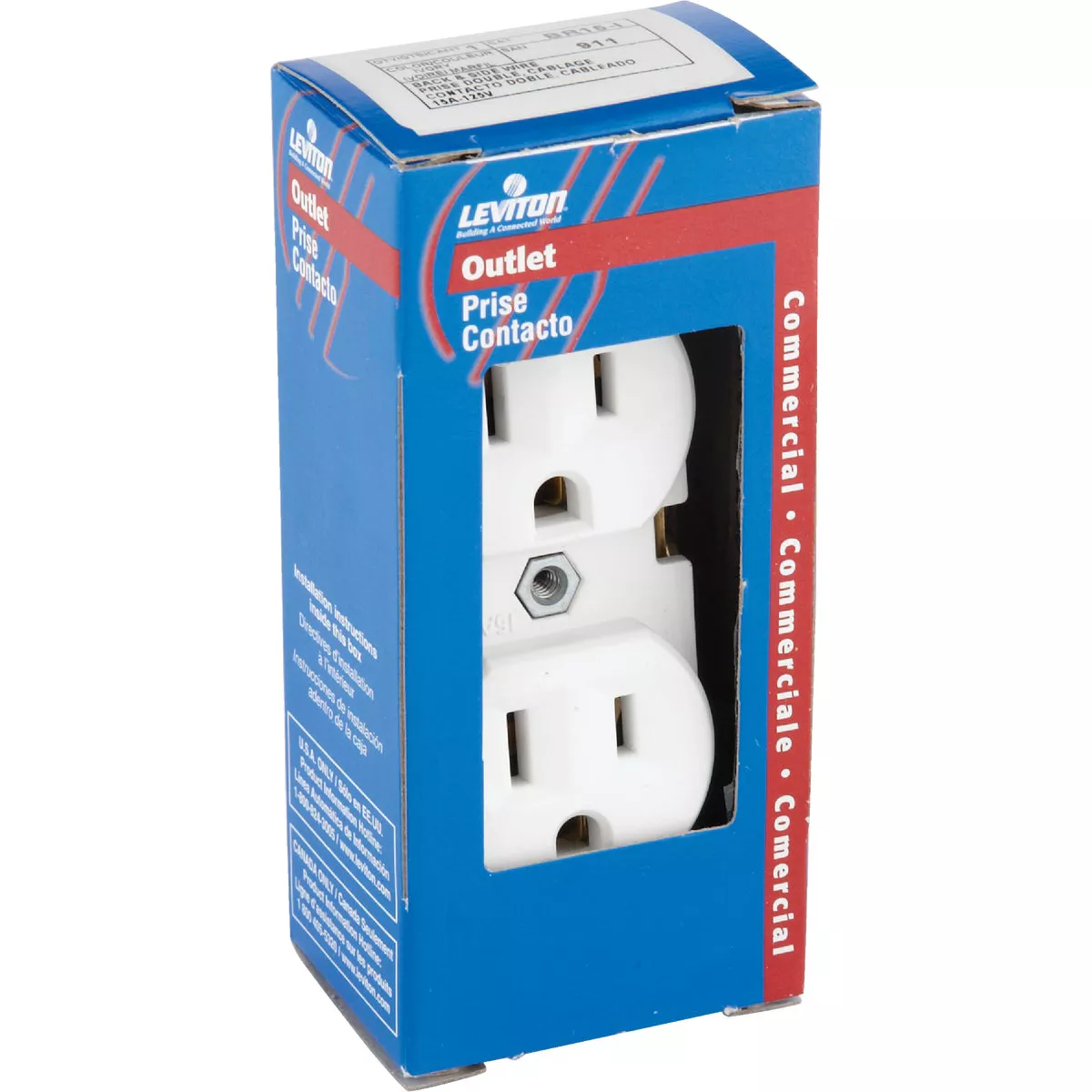 Leviton 15A White Shallow Commercial Grade 5-15R Duplex Outlet - photo 2