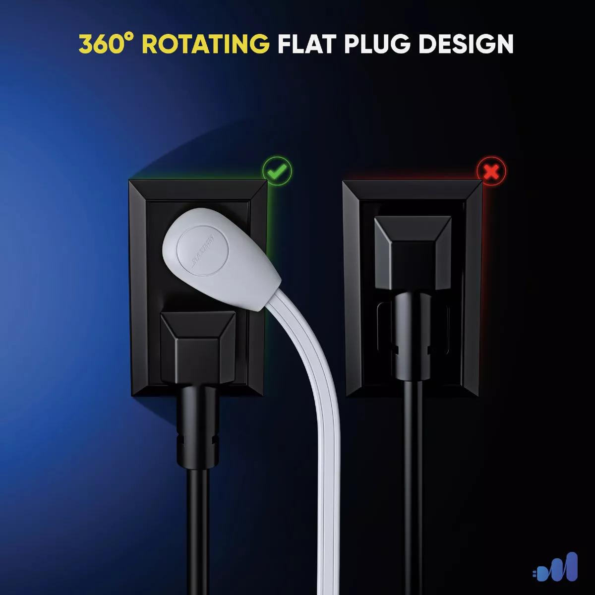 Maximm 1 Ft. 16/2 White 3-Outlet 360 Deg. Rotating Plug Extension Cord with Cover - photo 2
