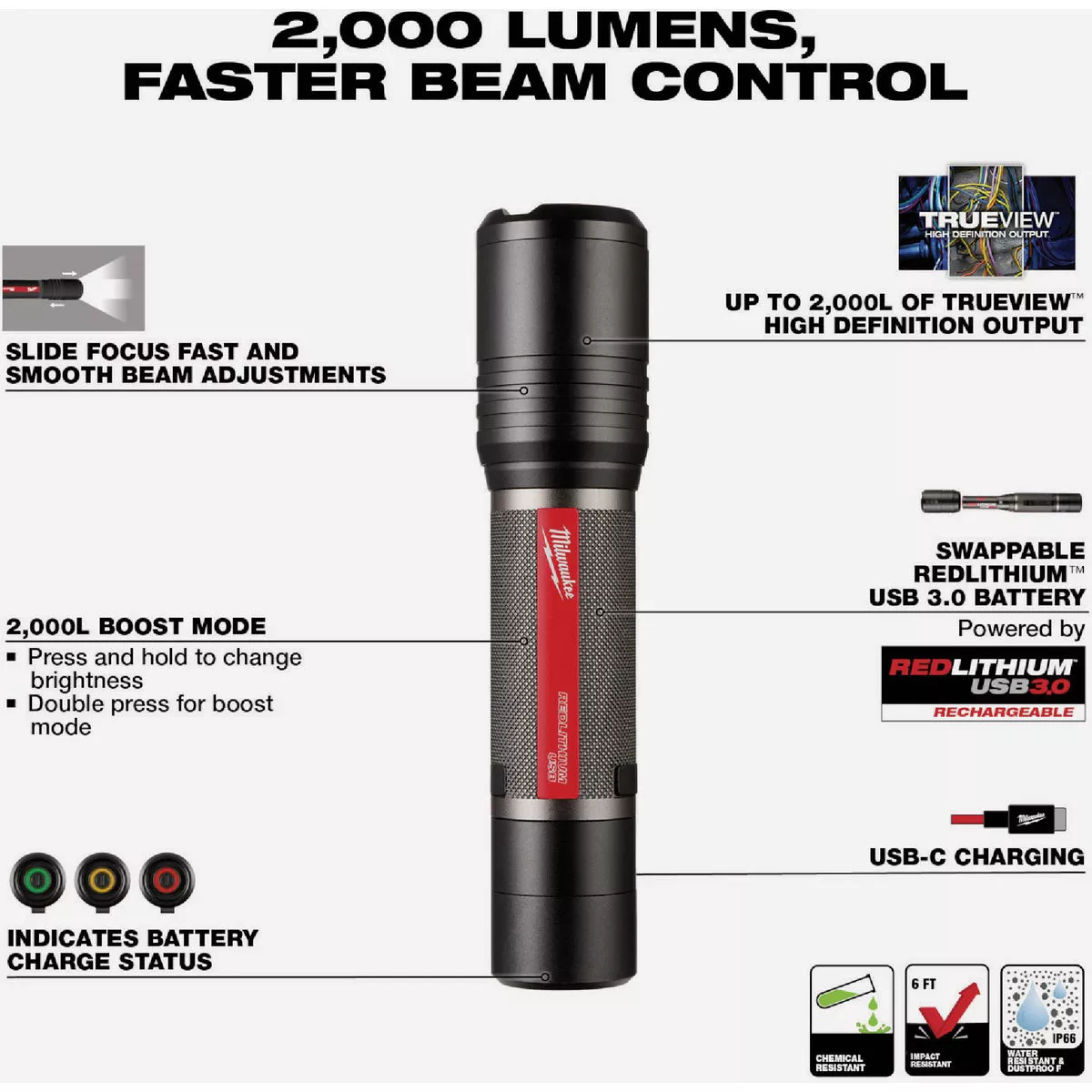 Milwaukee REDLITHIUM 2000 Lm. LED USB Slide Focus Flashlight - photo 4