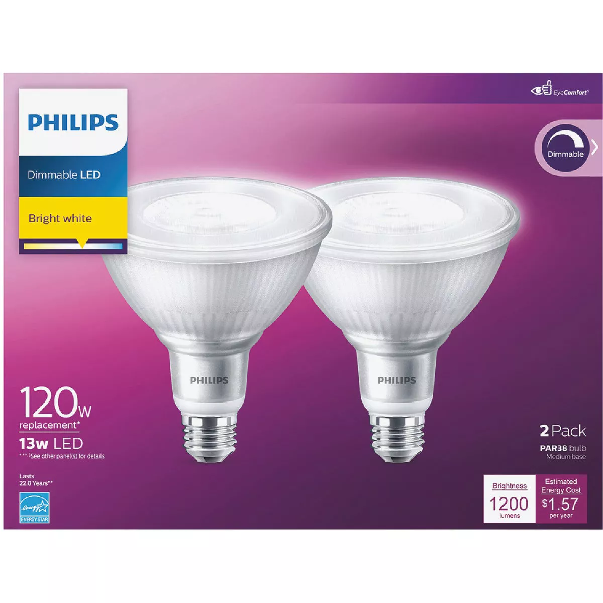 Philips 120W Equivalent Bright White PAR38 Medium Indoor/Outdoor LED Floodlight Light Bulb (2-Pack) - photo 2
