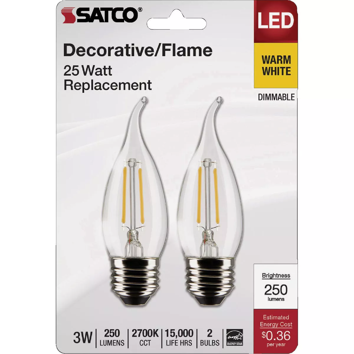 Satco 25W Equivalent Warm White Clear CA10 Medium LED Decorative Light Bulb (2-Pack) - photo 2