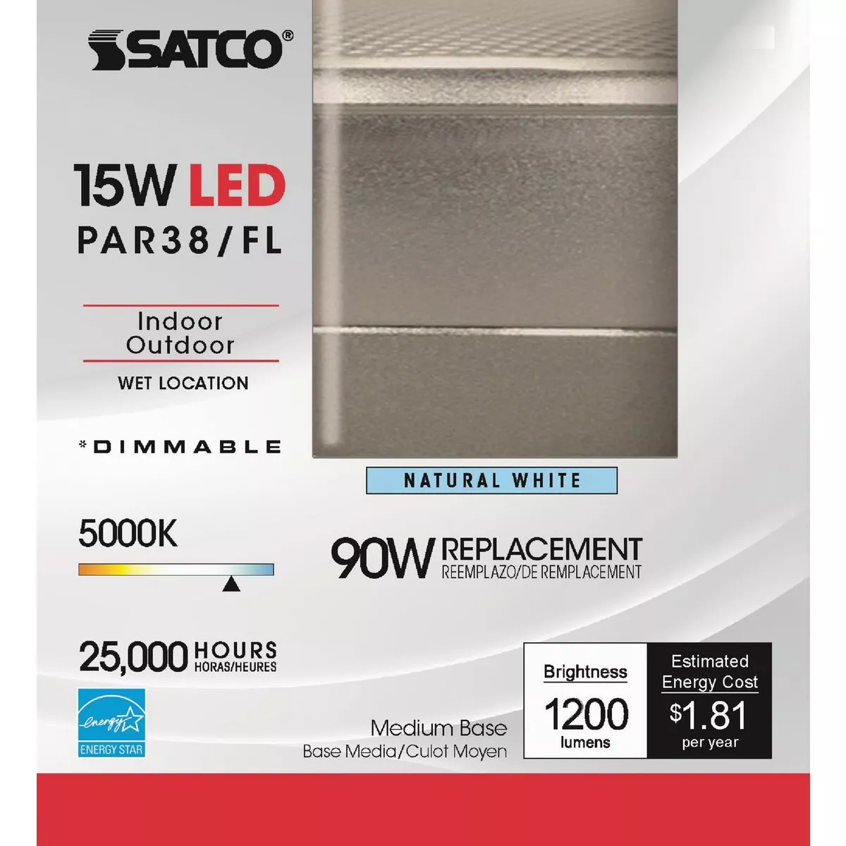 Satco Nuvo 90W Equivalent Natural Light PAR38 Medium Dimmable LED Floodlight Light Bulb - photo 2