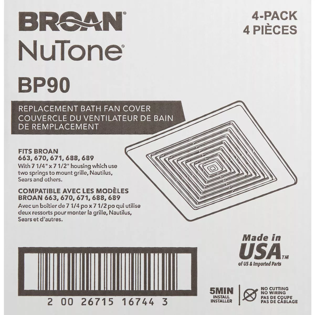 Broan-NuTone 9-1/4 In. W. x 9 In. L. White Exhaust Fan Replacement Grille - photo 2