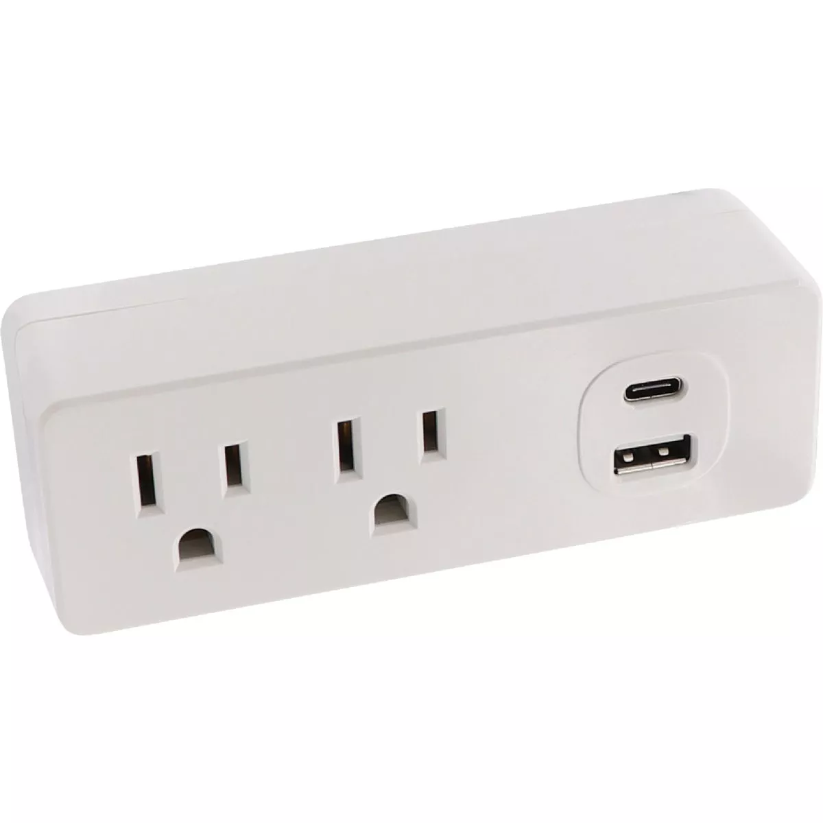 Prime Wire & Cable White 15A 2-Outlet Wall Tap with 1 USB-A & 1 USB-C