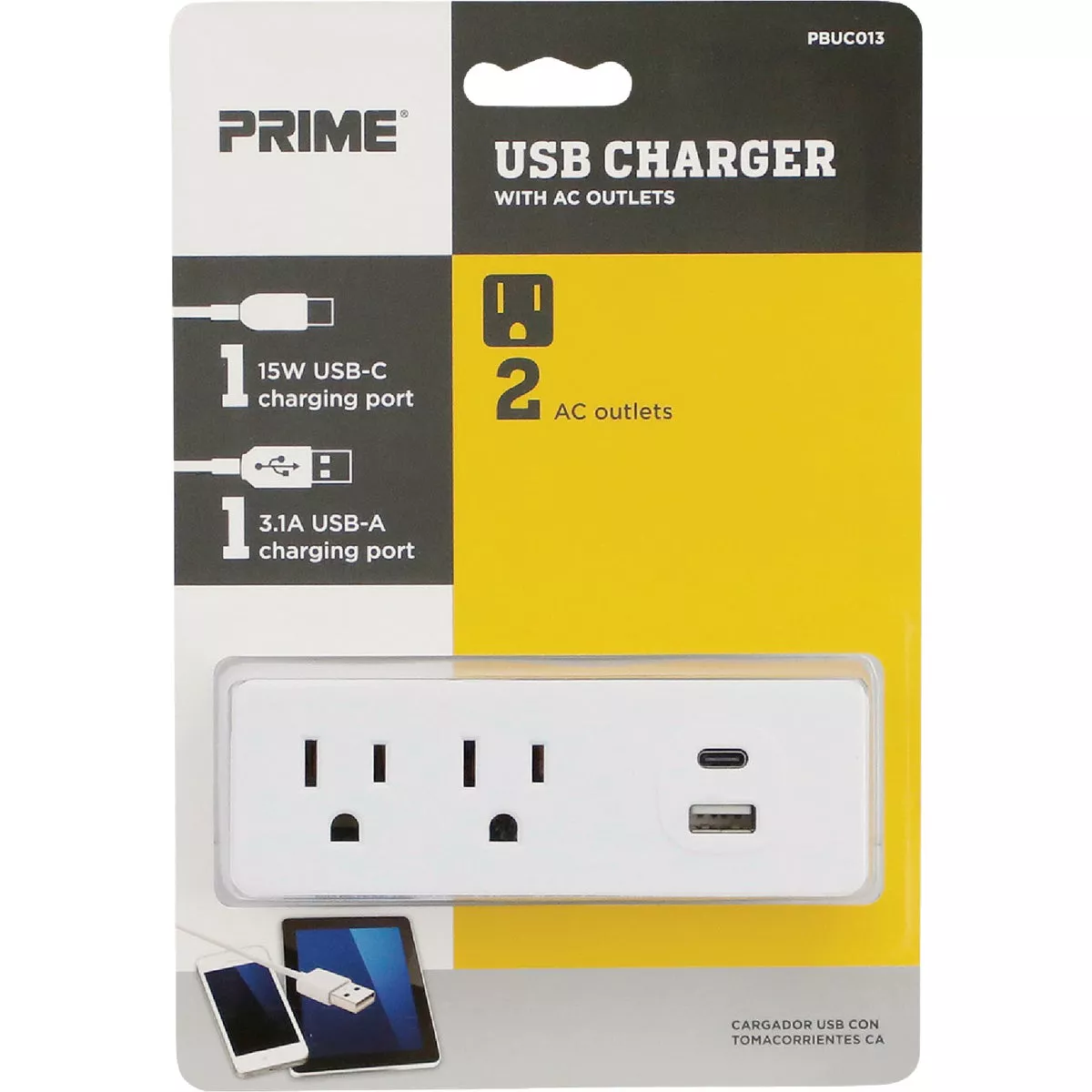 Prime Wire & Cable White 15A 2-Outlet Wall Tap with 1 USB-A & 1 USB-C - photo 2