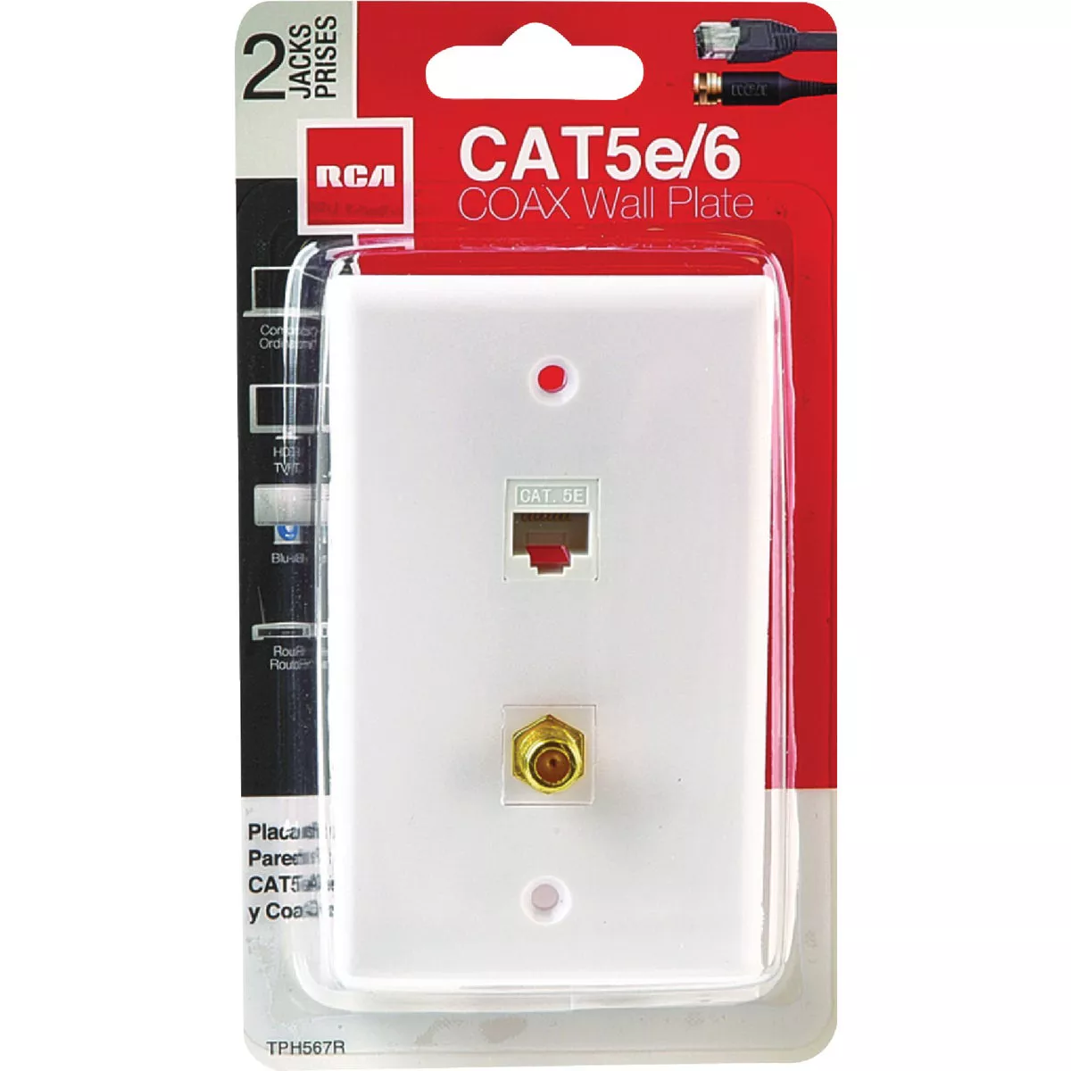 RCA White Flush Mount Plastic CAT 5E/6 Data & Coax Wall Jack - photo 2