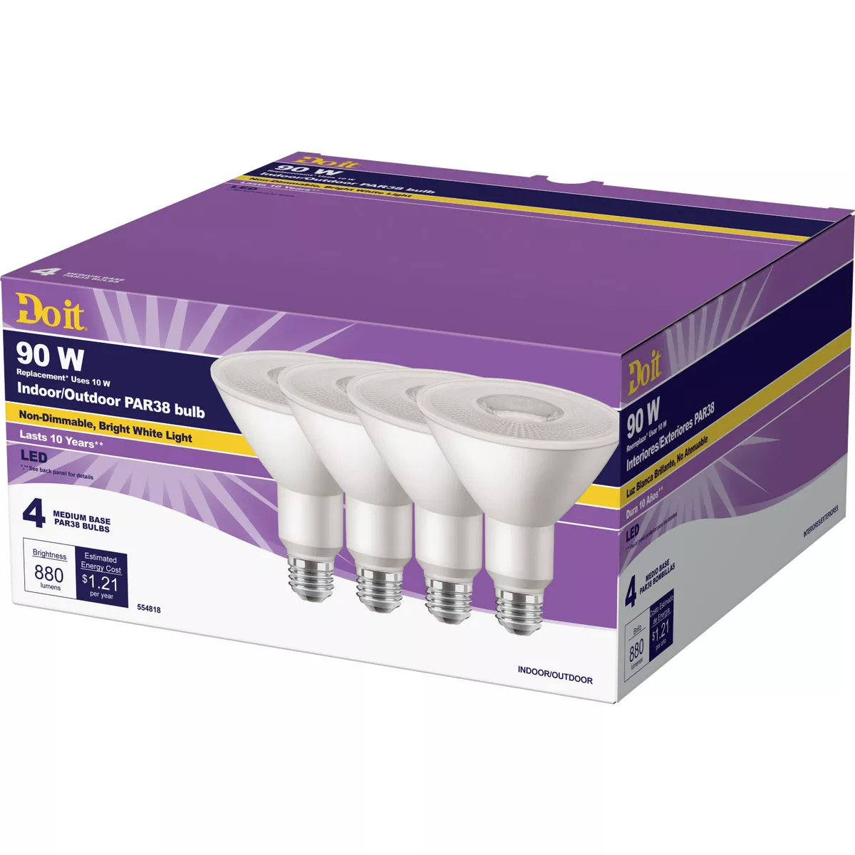 Do it 90W Equivalent Bright White PAR38 Medium LED Floodlight Light Bulb, Title 20 (4-Pack) - photo 2