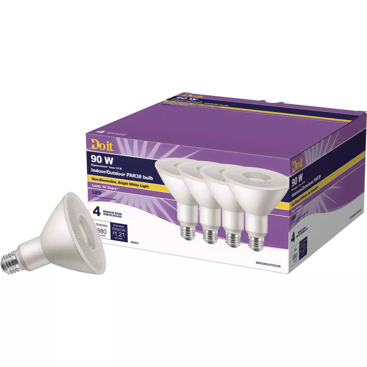 Do it 90W Equivalent Bright White PAR38 Medium LED Floodlight Light Bulb, Title 20 (4-Pack) - photo 3