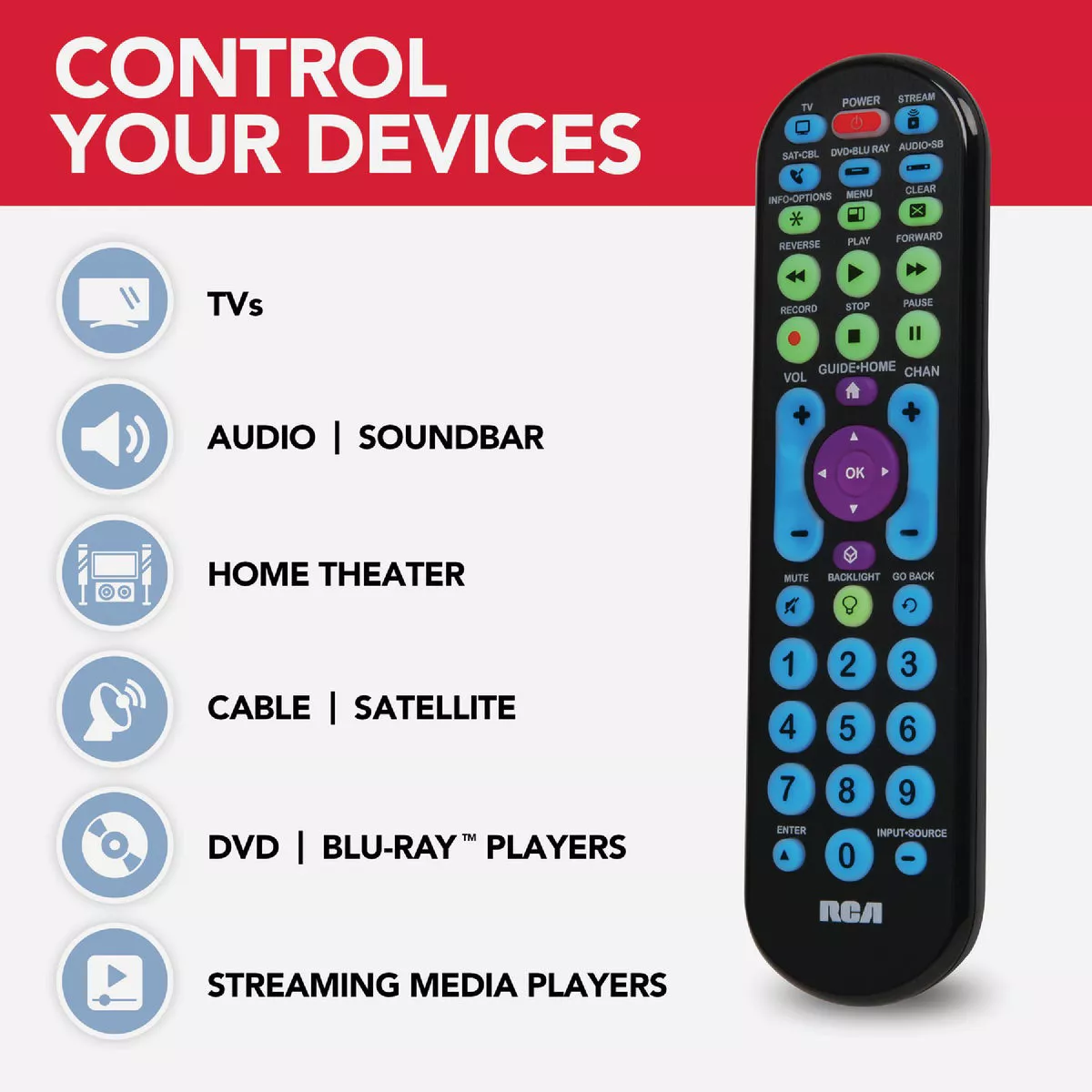 RCA 5-Device Universal Black Big Button Remote Control - photo 3