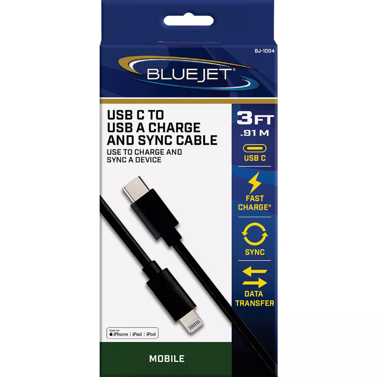 Blue Jet 3 Ft. Black Lightning to Type-C USB Charging & Sync Cable - photo 2