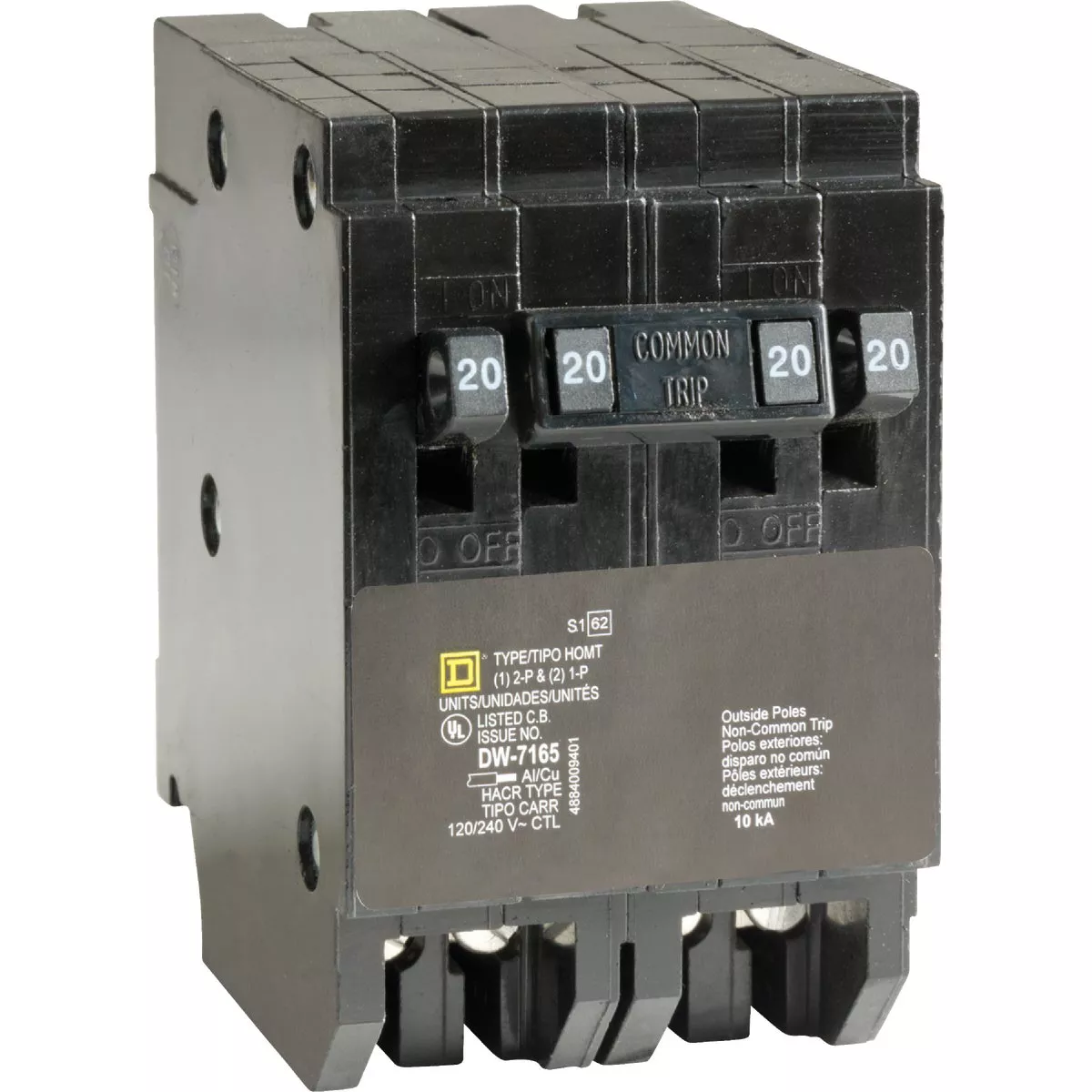 Square D Homeline 20A/20A/20A Double-Pole Standard Trip Quad Tandem Circuit Breaker