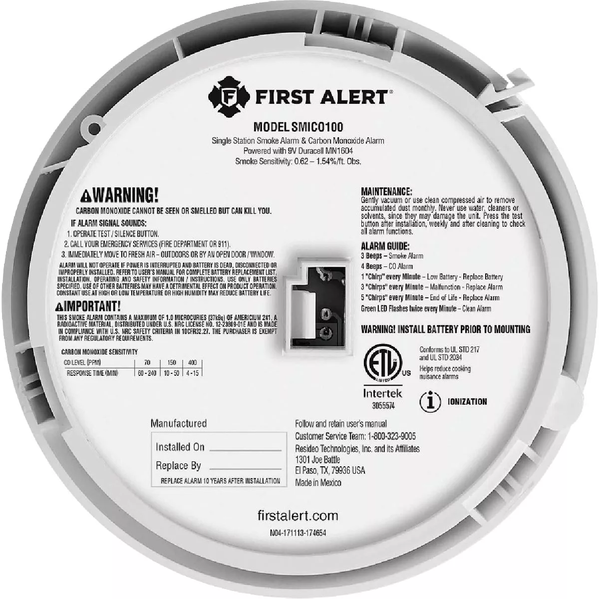 BRK SMICO100 2-in-1 Battery Operated Electrochemical/Ionization Smoke & Carbon Monoxide Alarm - photo 5