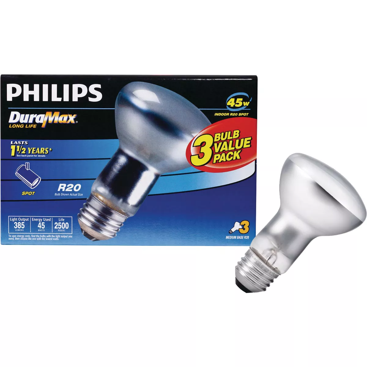 Philips DuraMax 45W Frosted Medium R20 Incandescent Spotlight Light Bulb (3-Pack)