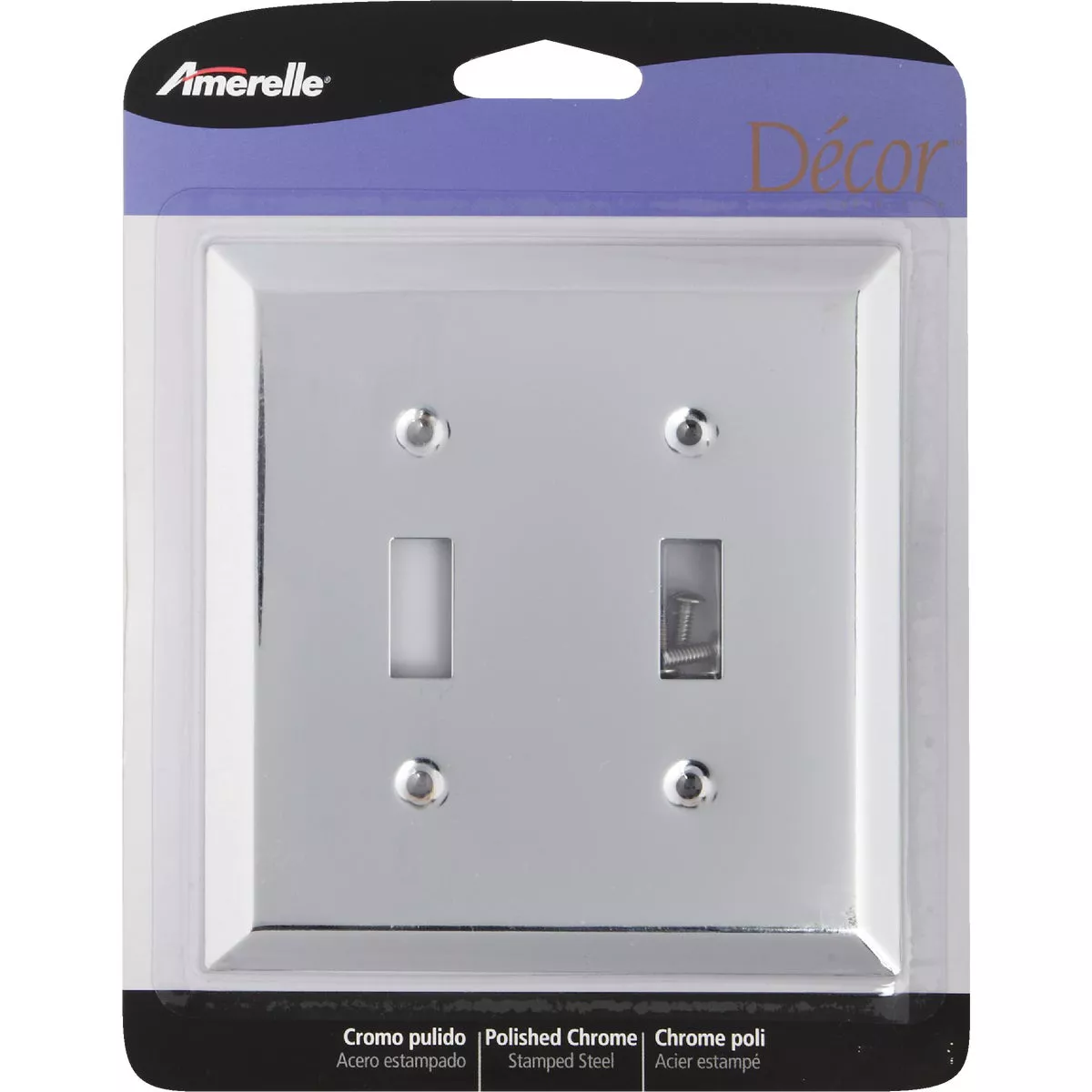 Amerelle 2-Gang Stamped Steel Toggle Switch Wall Plate, Polished Chrome - photo 2