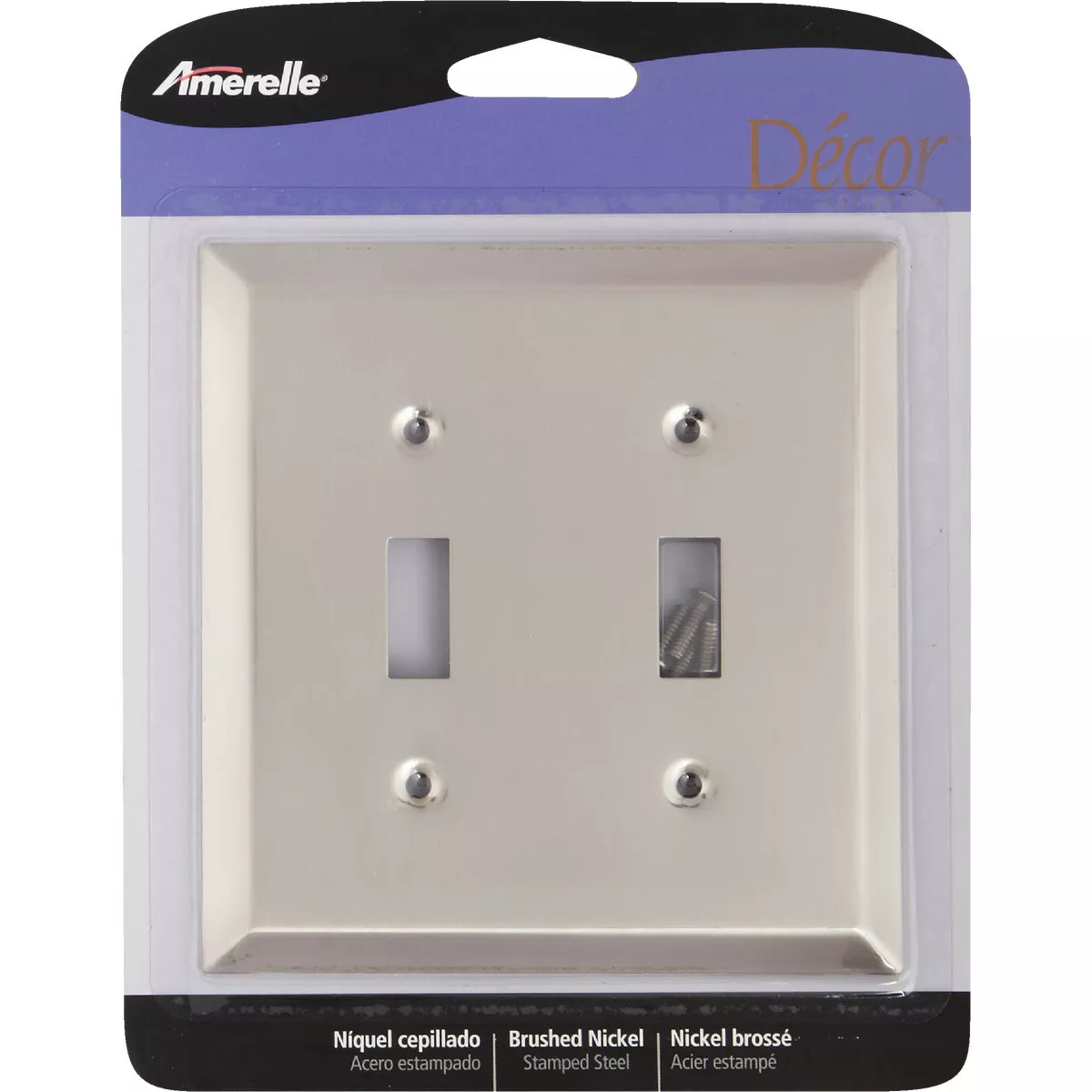 Amerelle 2-Gang Stamped Steel Toggle Switch Wall Plate, Brushed Nickel - photo 2