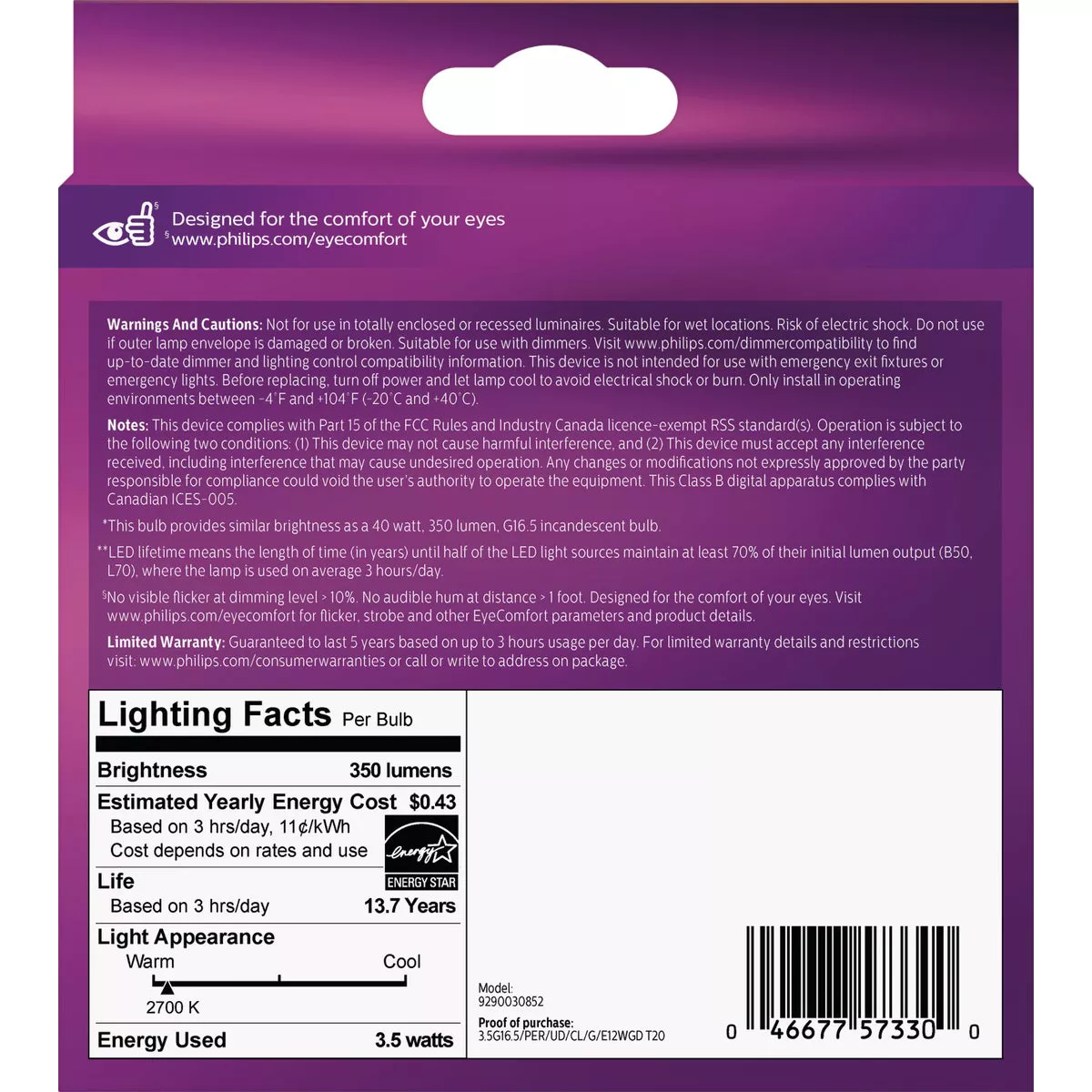 Philips Ultra Definition 40W Equivalent Soft White G16.5 Candelabra LED Decorative Light Bulb (2-Pack) - photo 5