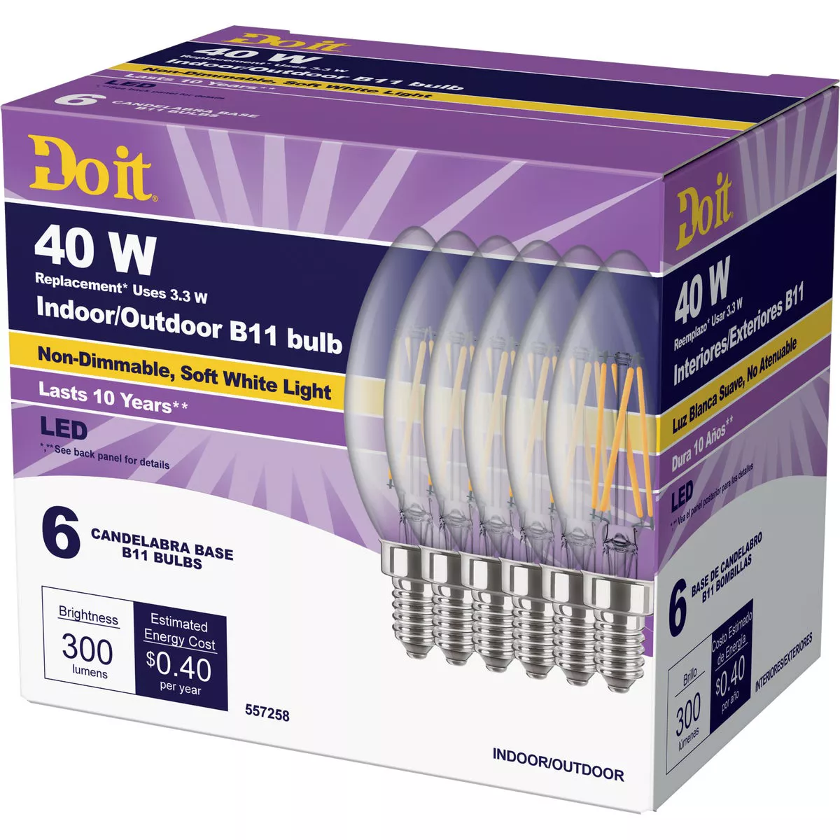 Do it 40W Equivalent Soft White B11 Candelabra LED Decorative Light Bulb, Title 20 (6-Pack) - photo 2