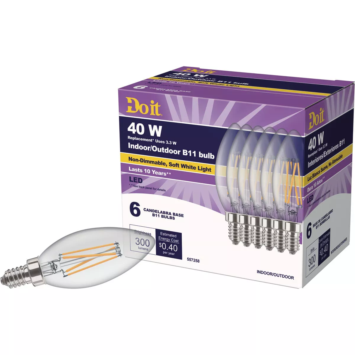 Do it 40W Equivalent Soft White B11 Candelabra LED Decorative Light Bulb, Title 20 (6-Pack) - photo 3
