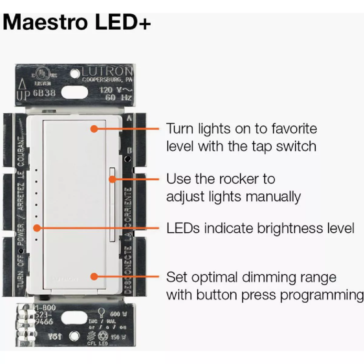 Lutron Maestro Halogen/Incandescent/LED/CFL White Digital Slide Dimmer Switch - photo 9