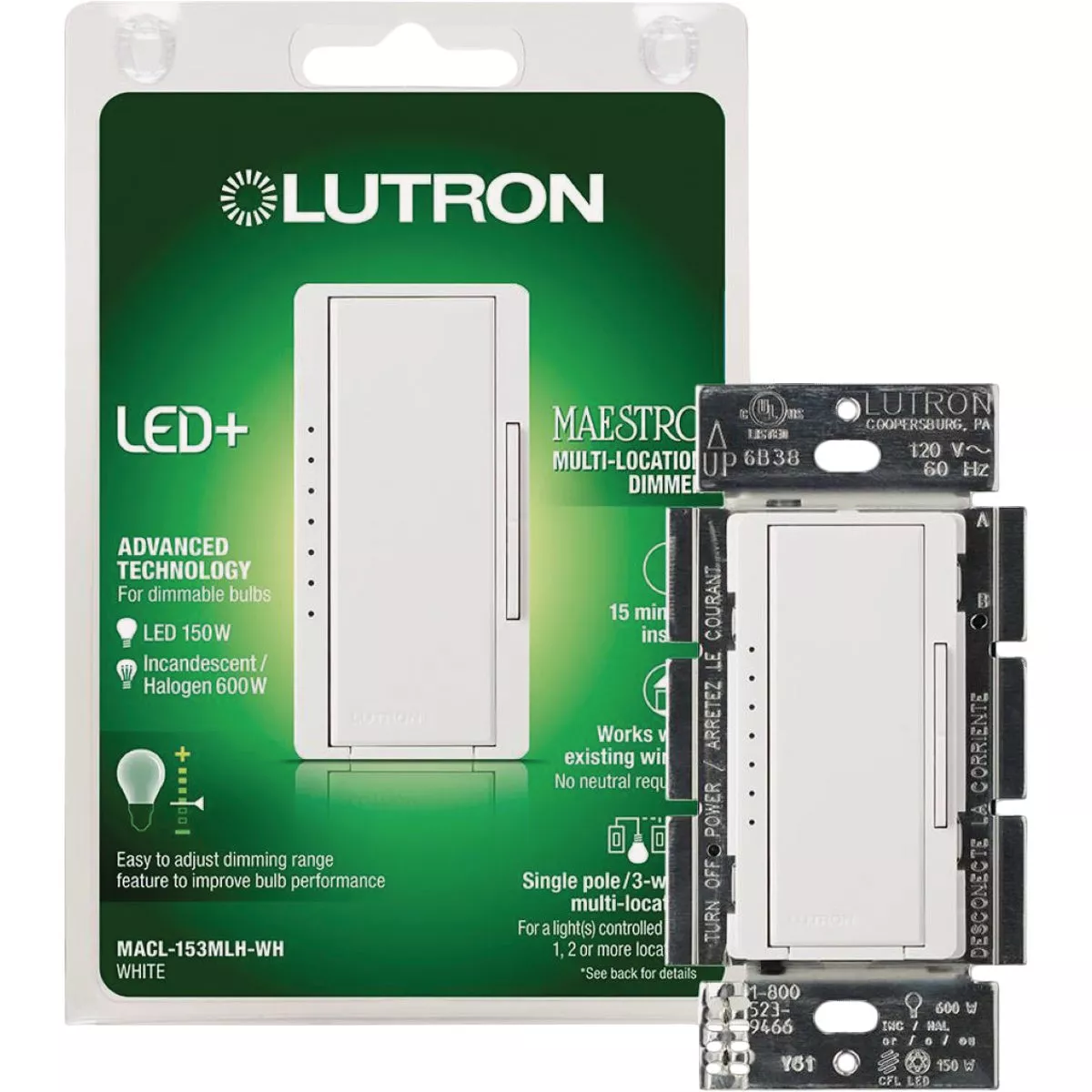 Lutron Maestro Halogen/Incandescent/LED/CFL White Digital Slide Dimmer Switch - photo 11