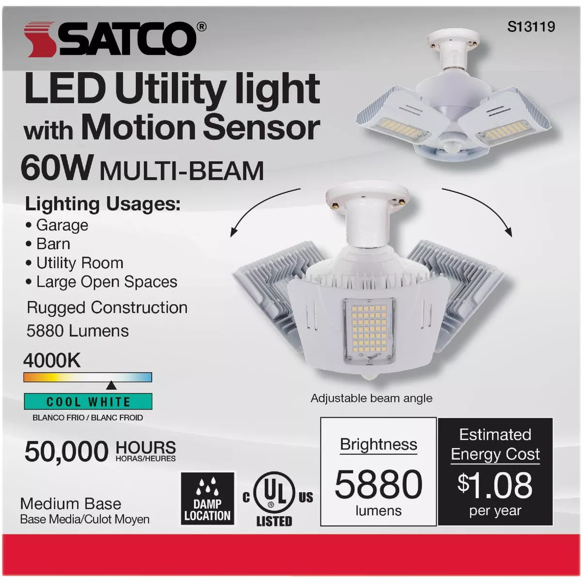 Satco Nuvo 175W HID Equivalent Corn Cob Medium Base Multi-Beam LED High-Intensity Replacement Light Bulb with Motion Sensor - photo 2
