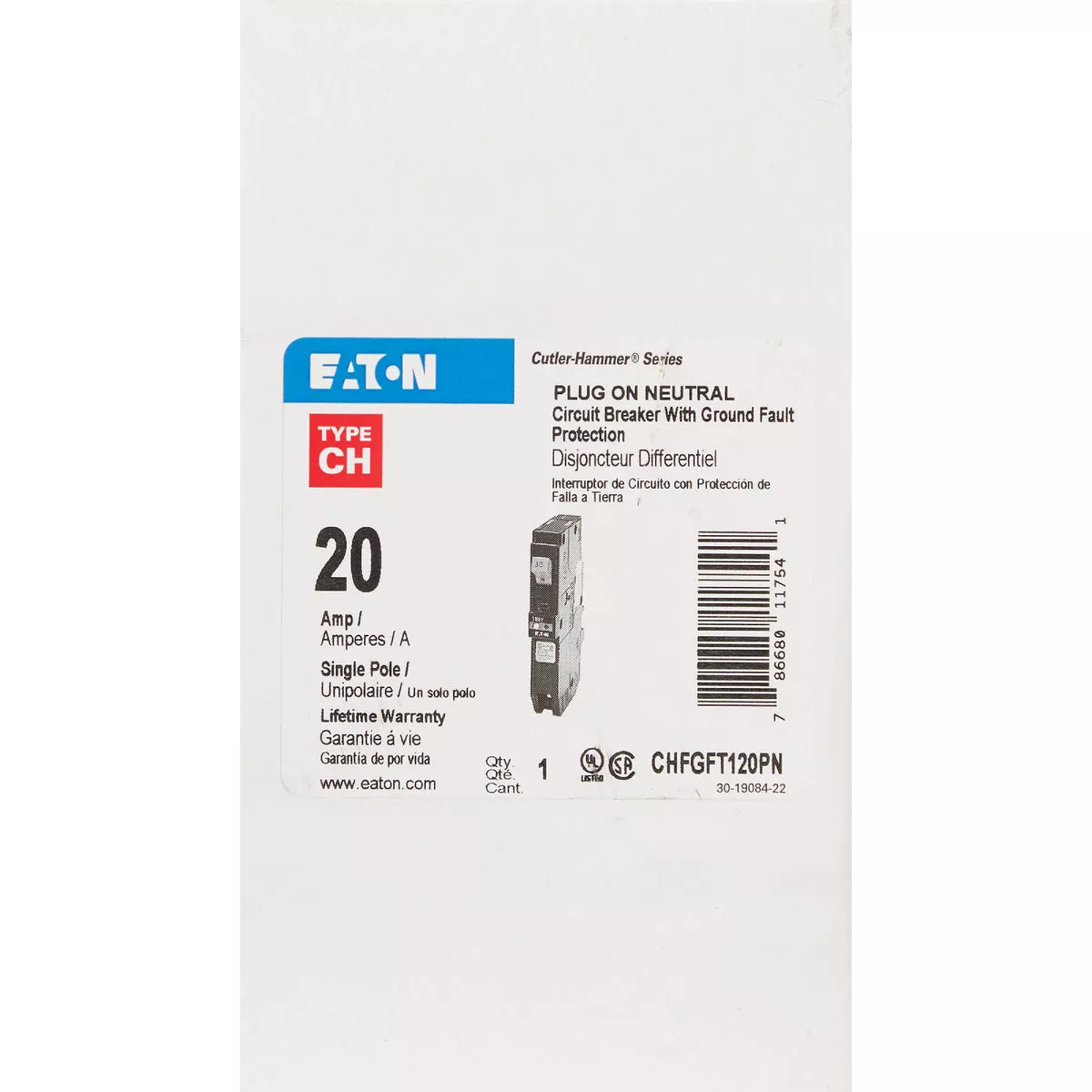 Eaton CH 20A Single-Pole GFCI Circuit Breaker - photo 2