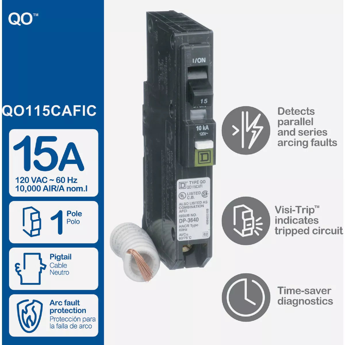 Square D QO 15A Single-Pole CAFCI Combination Arc Fault Breaker - photo 3