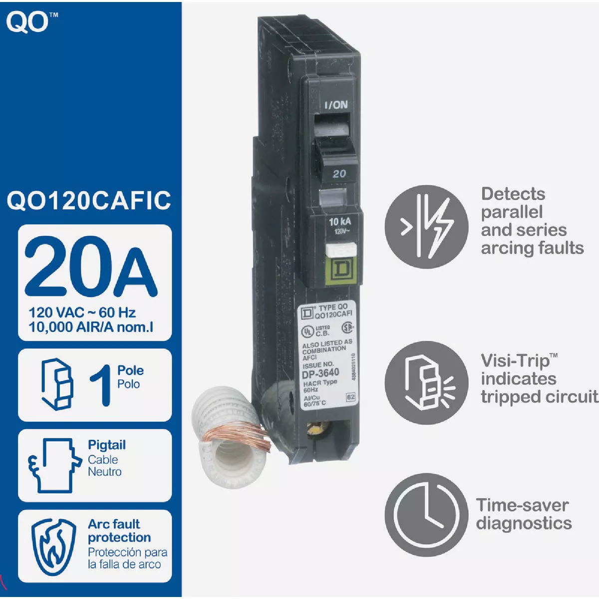 Square D QO 20A Single-Pole CAFCI Combination Arc Fault Breaker - photo 3