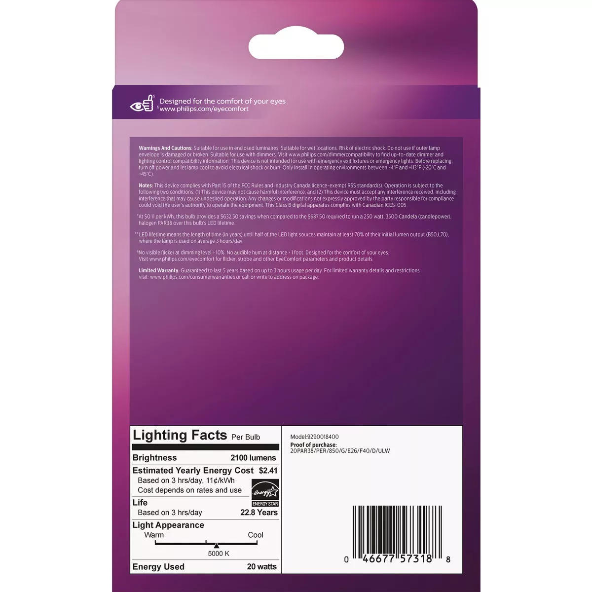 Philips High Output 250W Equivalent Daylight PAR38 Medium Dimmable LED Floodlight Light Bulb - photo 5