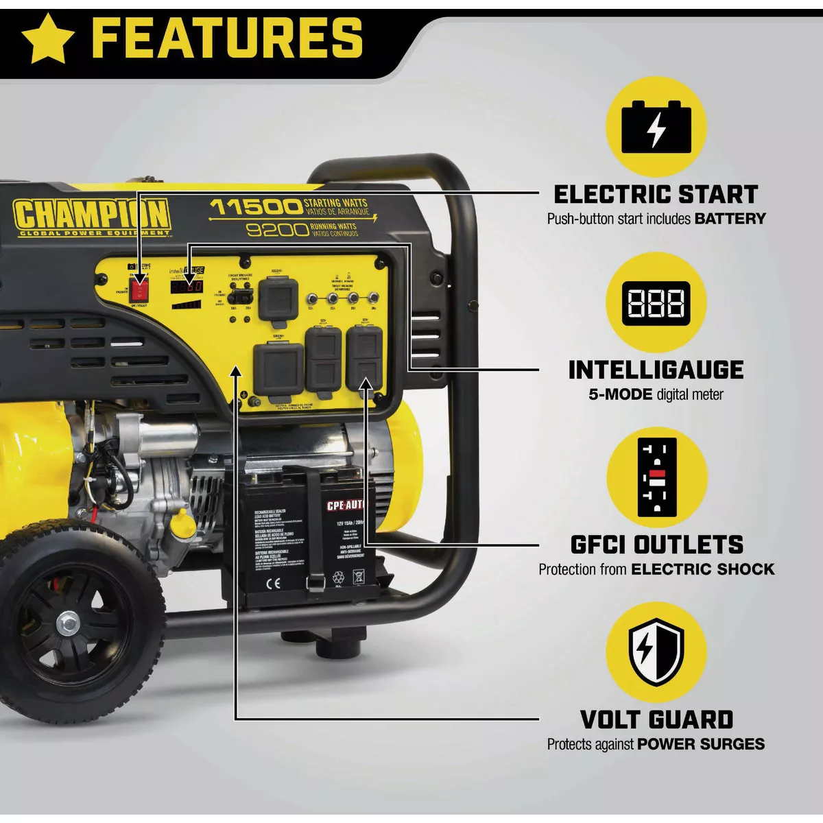 Champion 9200W Gasoline Powered Electric/Recoil Start Portable Generator - photo 3