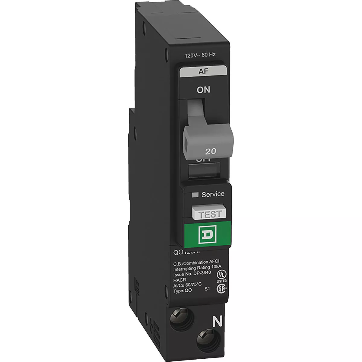 Square D QO 20A Single-Pole CAFCI Mini Dual Function Circuit Breaker