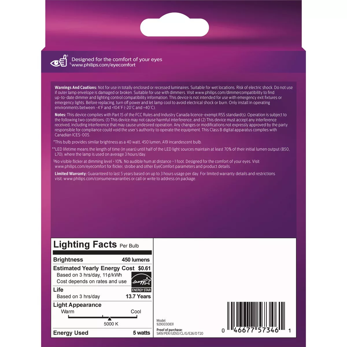 Philips Ultra Definition 40W Equivalent Daylight A19 Medium LED Light Bulb, Clear (2-Pack) - photo 4