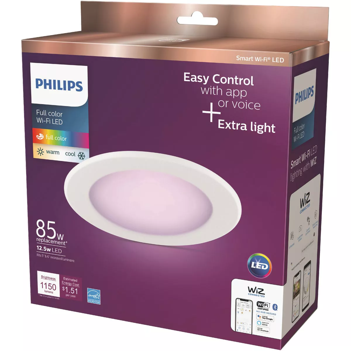 Philips 6 In. Retrofit IC Rated White Smart Tunable Full Color WiFi LED Recessed Light Kit - photo 3