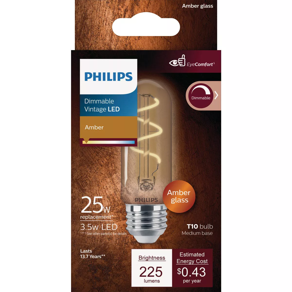 Philips Vintage 25W Equivalent Amber T10 Medium LED Decorative Light Bulb - photo 2