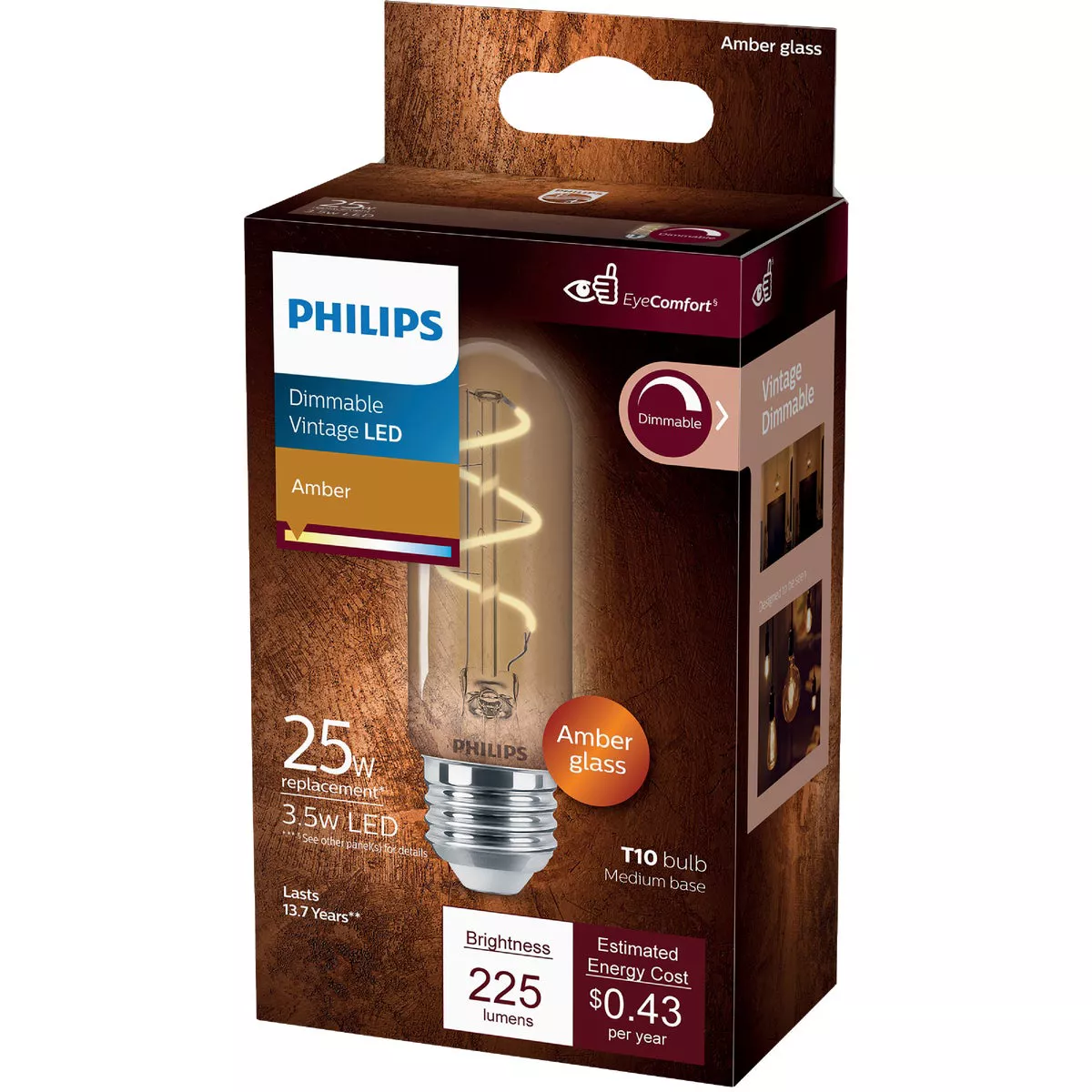 Philips Vintage 25W Equivalent Amber T10 Medium LED Decorative Light Bulb - photo 4