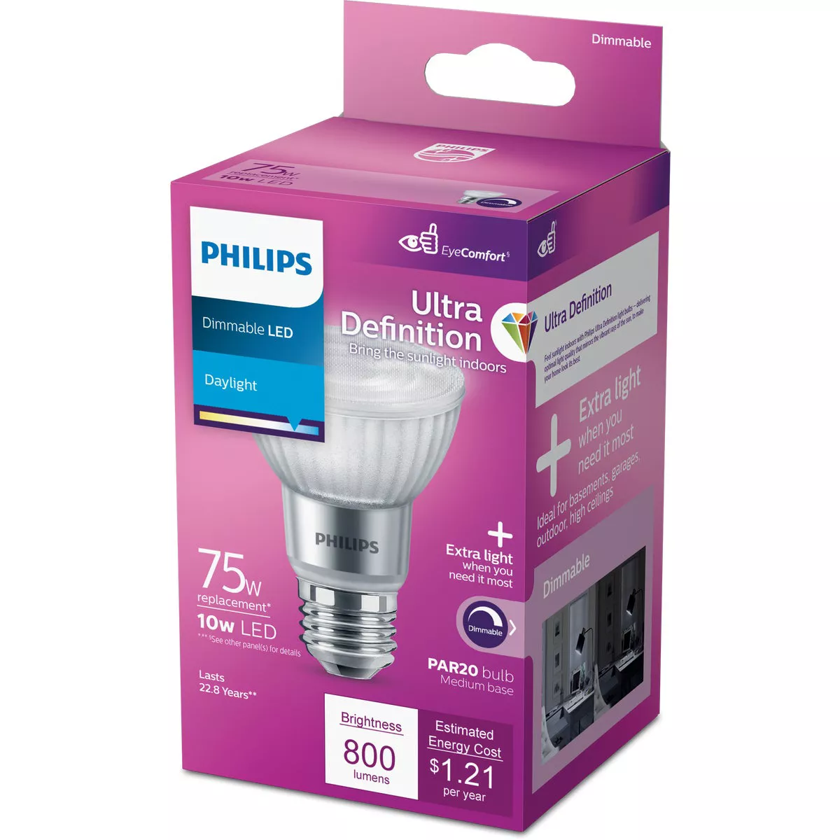 Philips Ultra Definition 75W Equivalent Daylight PAR20 Medium Dimmable ...