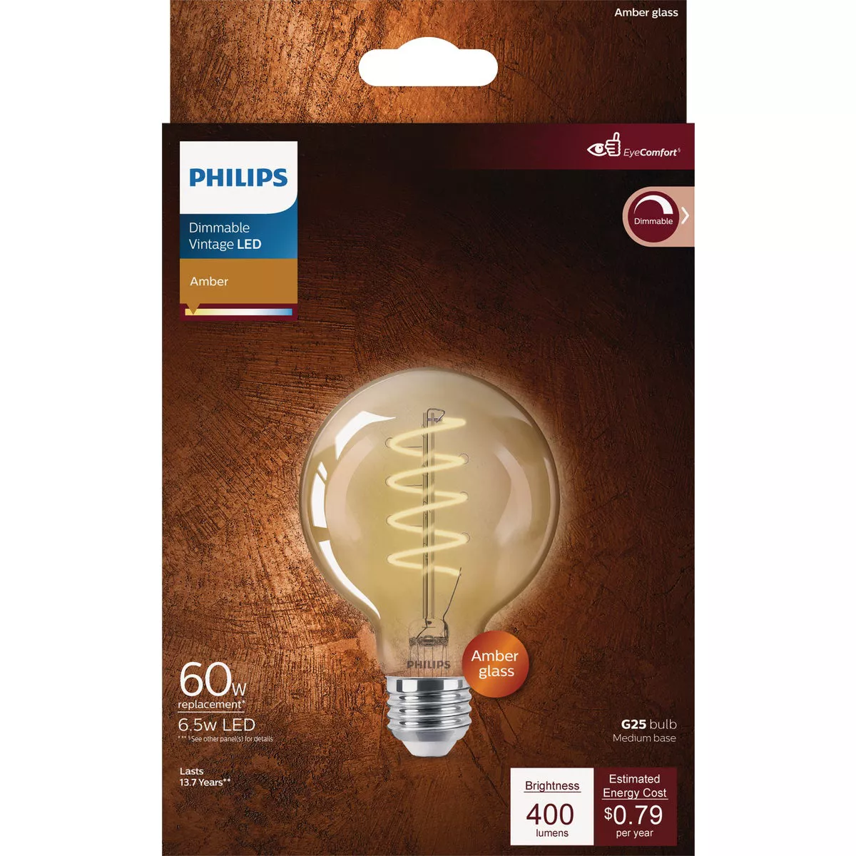 Philips Vintage 60W Equivalent Amber G25 Medium LED Decorative Light Bulb - photo 2