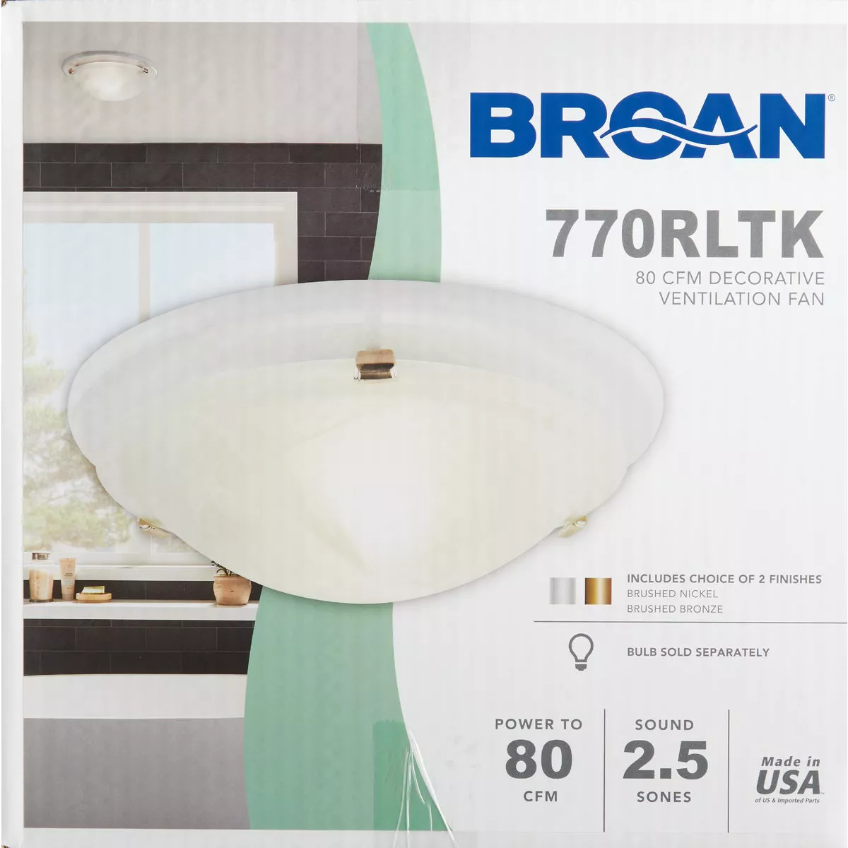 Broan Roomside Series 80 CFM 2.5 Sones 120V Decorative Bath Exhaust Fan with Light - photo 2